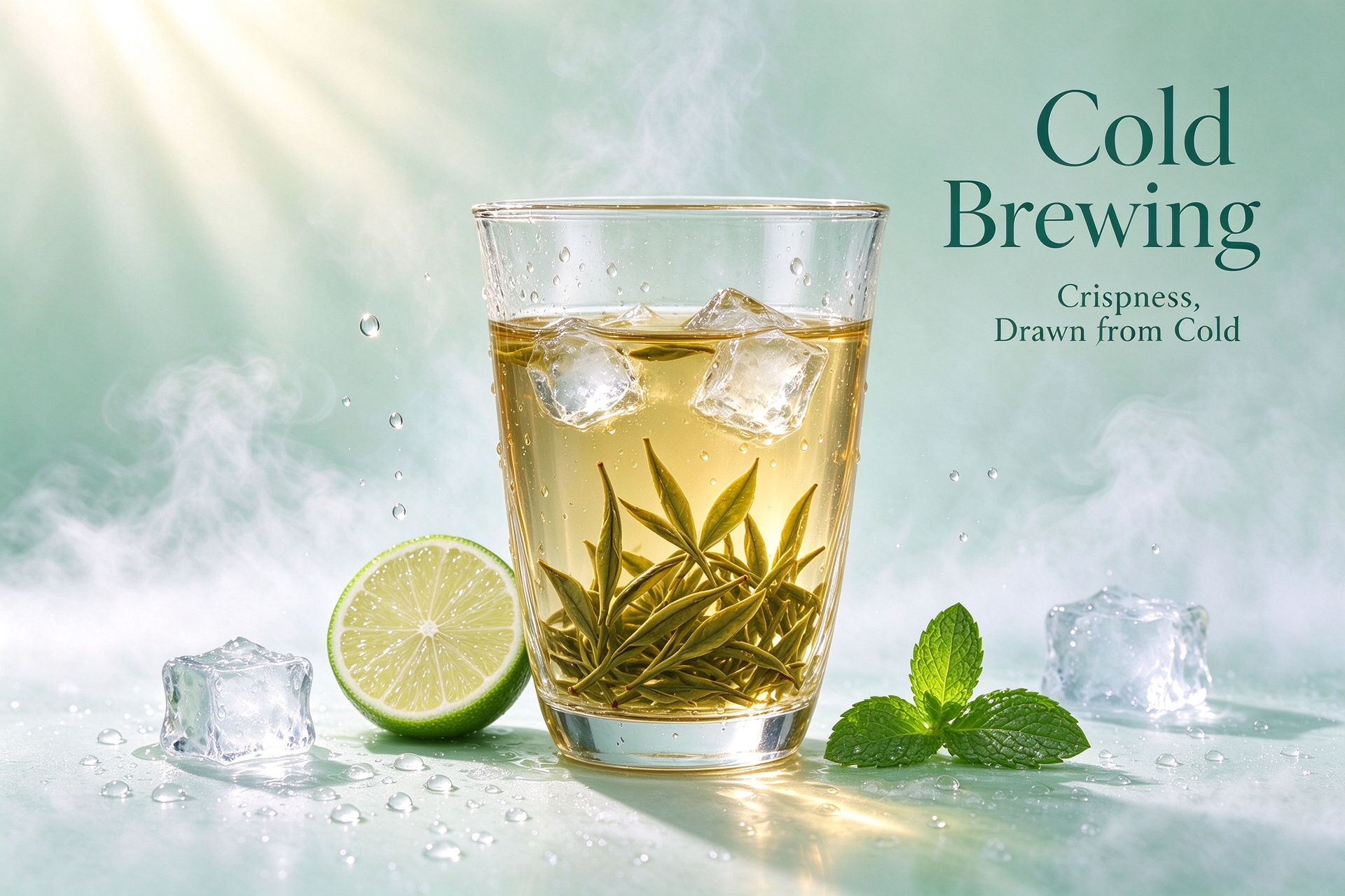 Cold brew tea in a glass bottle, clear and refreshing