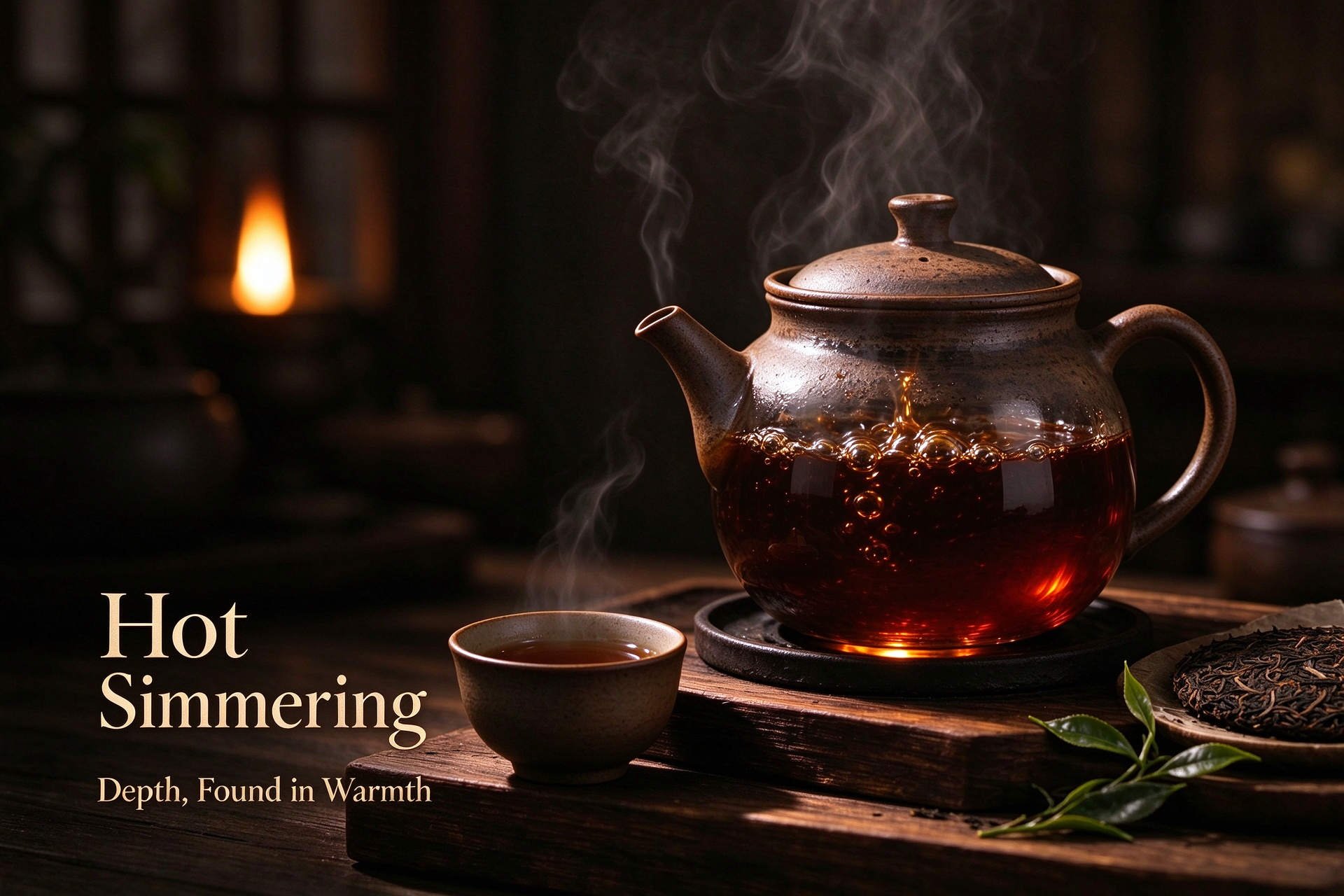 Boiled tea, a clay pot simmering over a stove